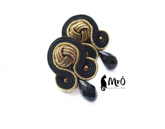 Czarno-złote  eleganckie kolczyki sutasz Mró Soutache