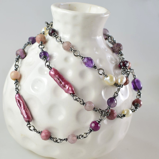 srebrne naszyjniki Mix kamieni różowo-fioletowy  - srebrny naszyjnik