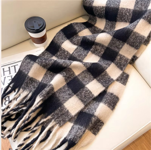 szale damskie Szalik Damski ciepły GRUBY zimowy CZARNY modny W KRATKE szal chusta