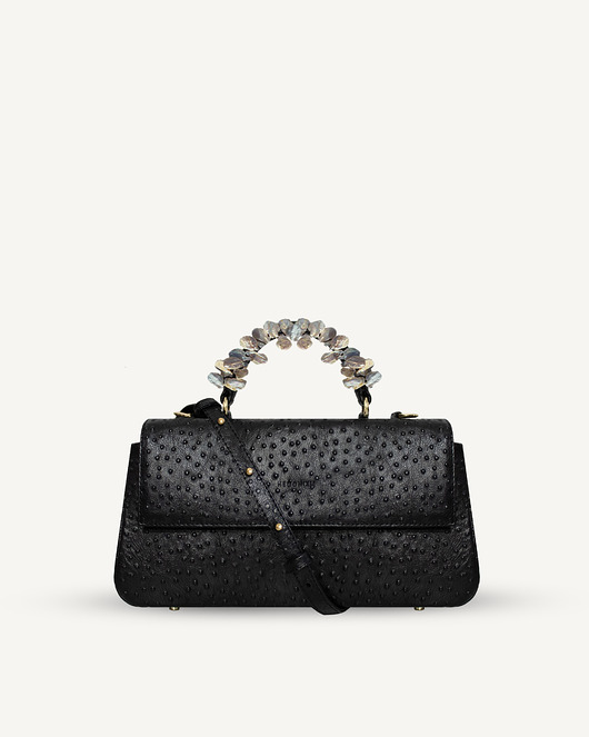 torby na ramię "Audrey" z perłami słodkowodnymi, skóra na wzór strusia. Dwa kolory