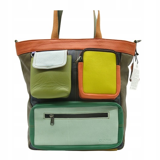 torby na ramię Torebka damska, duża, pojemna, kieszenie, mieści A4, skórzana, OLIVKA