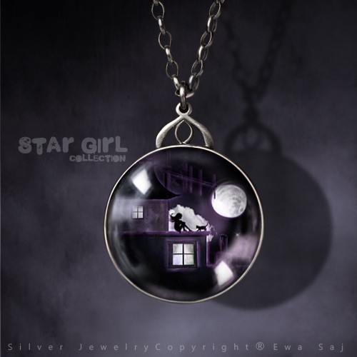 Star Girl i pełnia księzyca- dwustronny medalion Ewa Saj  Silver