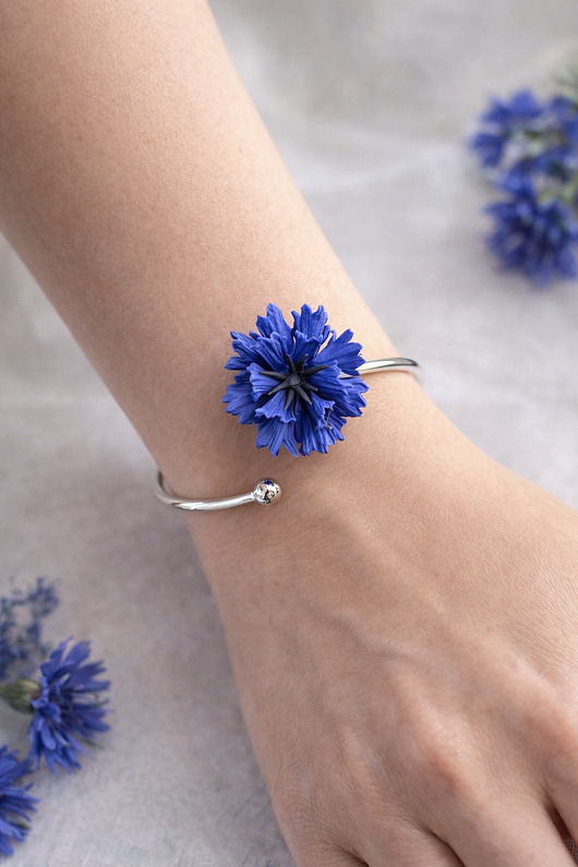 bransoletki - inne Bransoletka z chabrem niebieskim, ręcznie robiona biżuteria