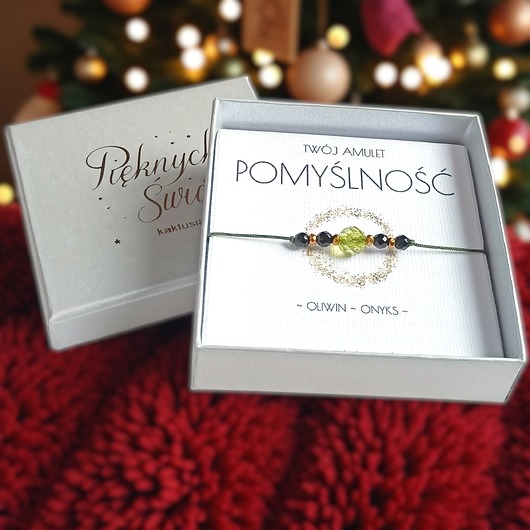 bransoletki z kamieni naturalnych Amulet - POMYŚLNOŚĆ - świąteczne pudełko - OLIWIN, ONYKS