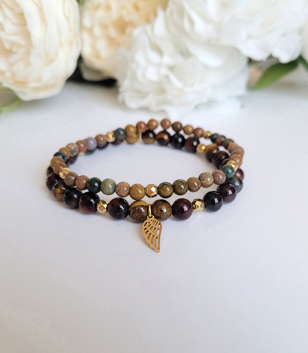 bransoletki z kamieni naturalnych SZCZĘŚCIE i OPTYMIZM- ze skrzydełkiem