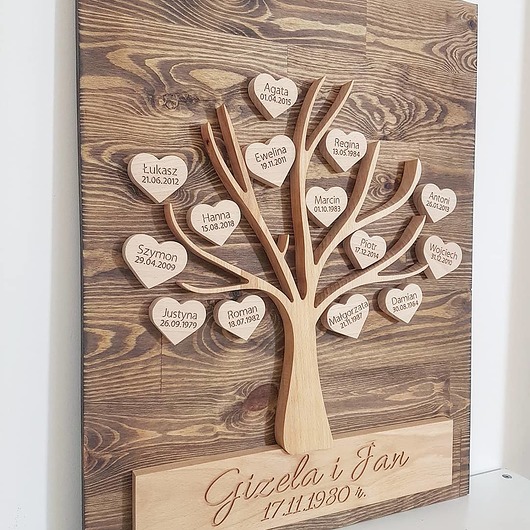 inne Drzewo genealogiczne, lite drewno, wzór serca