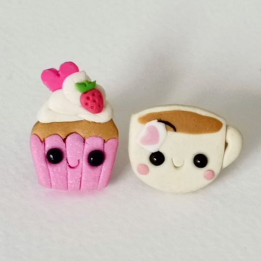 kolczyki z masy plastycznej Kolorowe Kolczyki Kawa i Babeczka