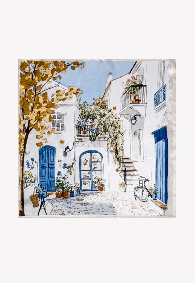 apaszki Mała apaszka damska jedwabna z motywem miasta 53 cm x 53 cm