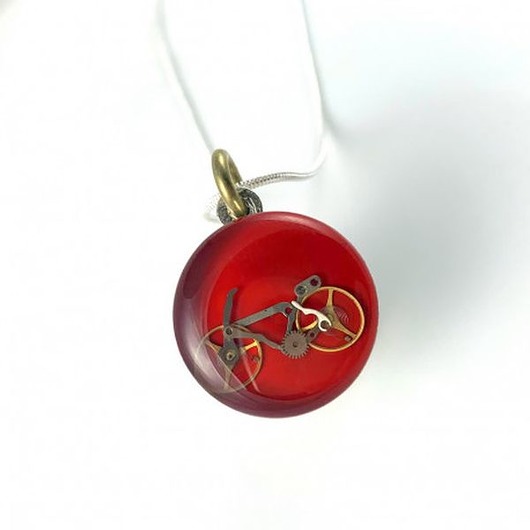 wisiory Wisior - BIKE (RED), srebrny łańcuszek