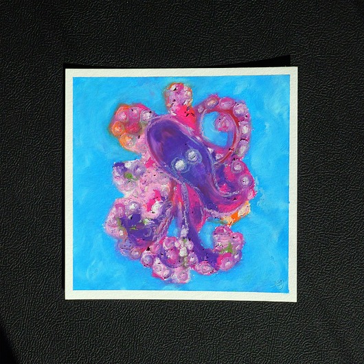 obrazy Ośmiorniczka obraz pastela olejna 15x15 cm