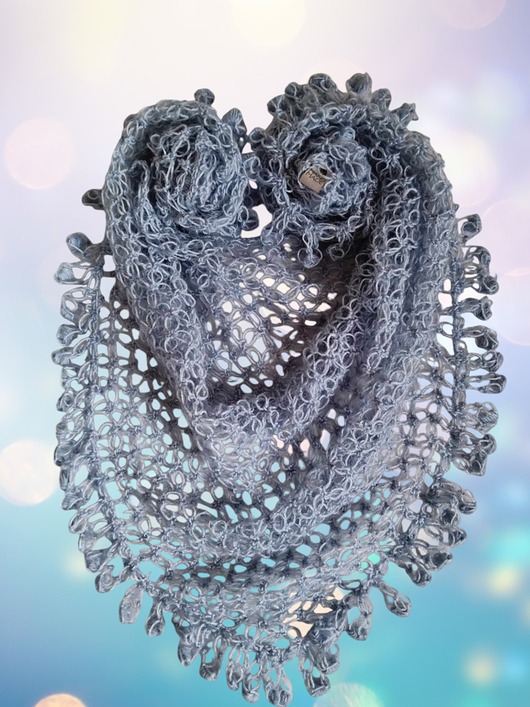 szale damskie Szydełkowa chusta handmade 195/135; węzły Salomona