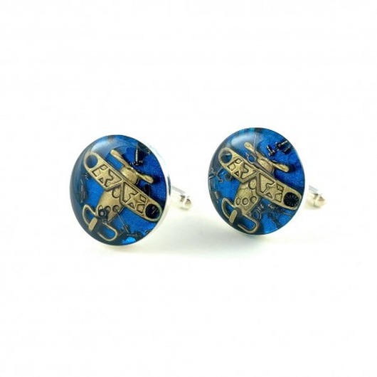 spinki do mankietów SPINKI - Aviator Golden (blue) - samolot