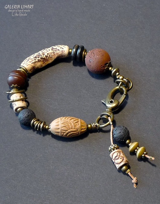 bransoletki - inne Bransoletka w kolorach ziemi w stylu boho z ręcznie wypalanej ceramiki handmade