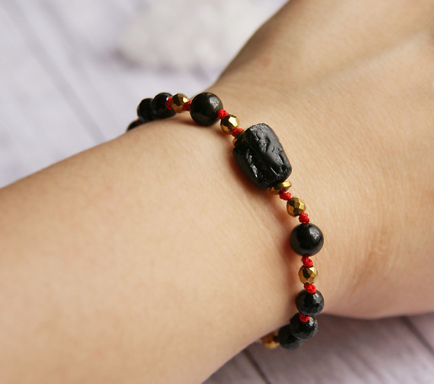 bransoletki z kamieni naturalnych OCHRONNA bransoletka - turmalin, obsydian, kwarc