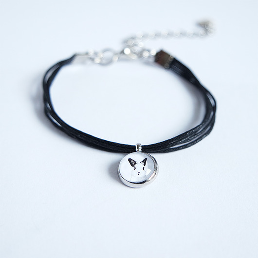 bransoletki ze szkła Bransoletka - Królik - sznureczki, czarna