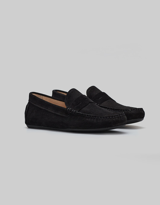 buty męskie Czarne mokasyny męskie zamszowe wsuwane F301