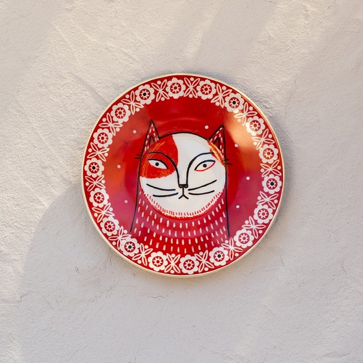Ozdoby na ścianę Talerzyk - kot czerwony