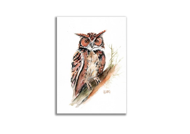 grafiki i ilustracje Akwarela ręcznie malowana "Sowa"