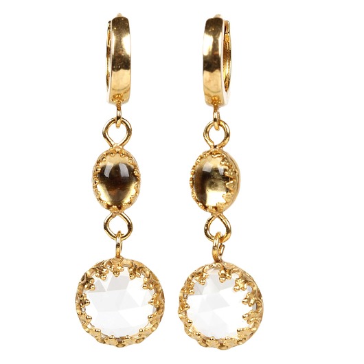 kolczyki pozłacane Złote kolczyki wiszące Vintage z cytrynem i kryształem górskim