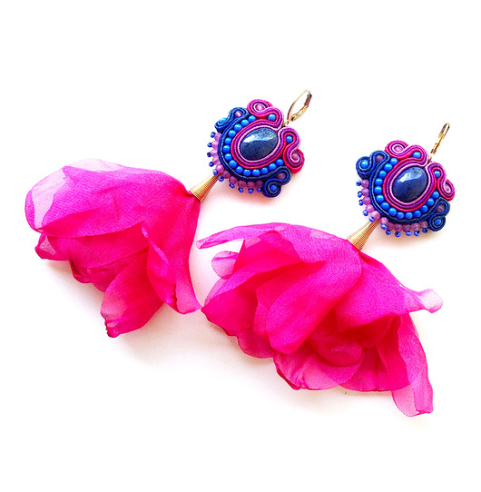 kolczyki soutache Sutaszowe kolczyki AMARANT z kwiatami