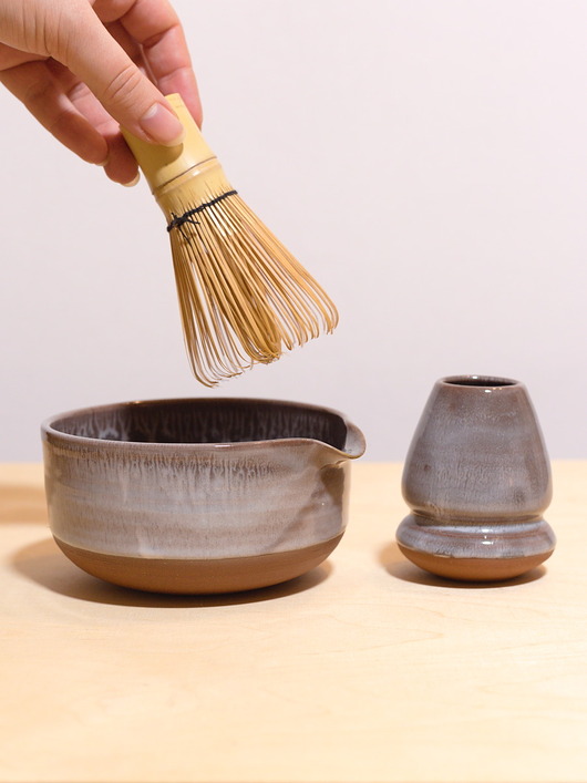 kubki Zestaw do Matcha Miska + Stojak - słone fale na rudej