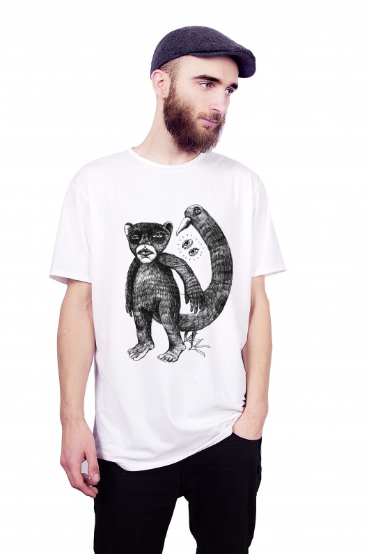 T-shirt męski "Miś i Ptak" white dziendobry