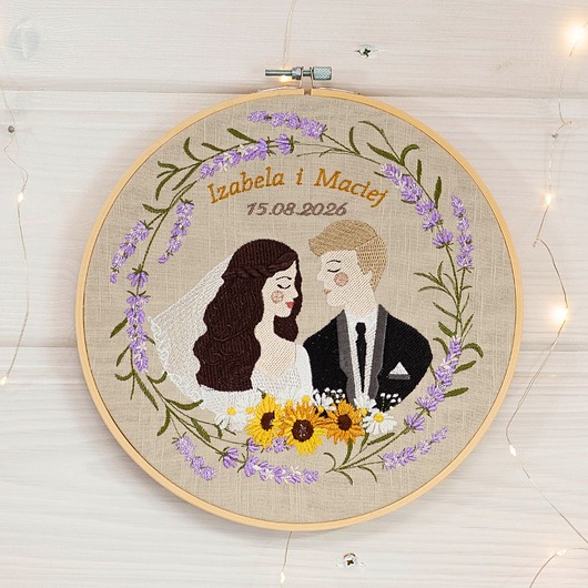Ślub - inne Personalizowana pamiątka ślubna, haft ślubny/ rocznicowy w tamborku23 cm