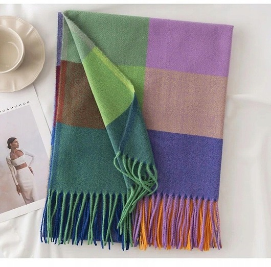 szale damskie Szalik Damski szal chusta kolorowy ciepły w kratę