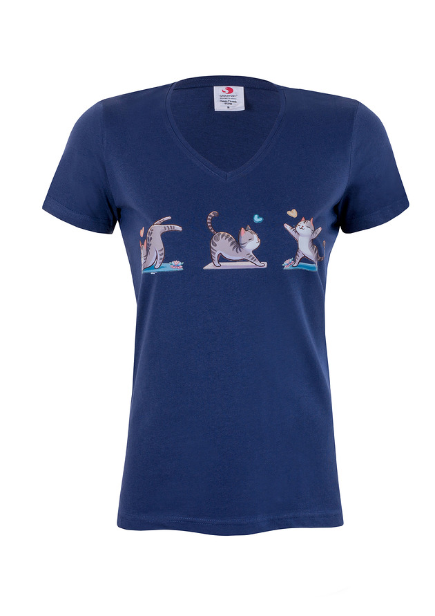 t-shirt damskie Bluzka t-shirt jogowe kotki granatowa