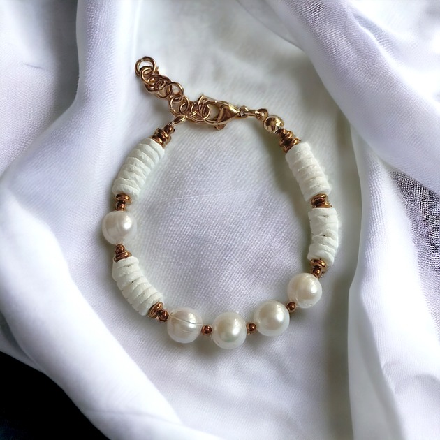 bransoletki z kamieni naturalnych LIMITOWANA bransoletka : kolekcja summer white : PERŁY & MUSZLA