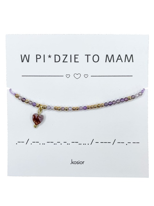 bransoletki na sznurku Bransoletka z alfabetem Morse Hematyt, Ametyst, Agat indyjski