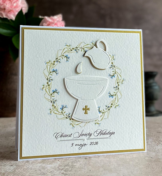 kartki, zaproszenia na chrzest Kartka na chrzest w ozdobnej kopercie, 72d