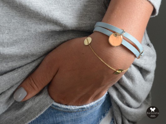 flo light blue & gold bransoletka skórzana barboleta