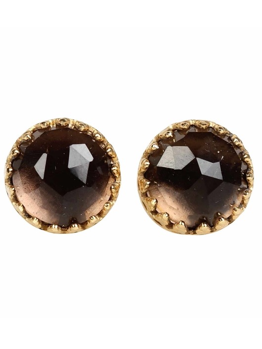 kolczyki pozłacane Kolczyki złote sztyfty Mignon z kwarcem dymnym