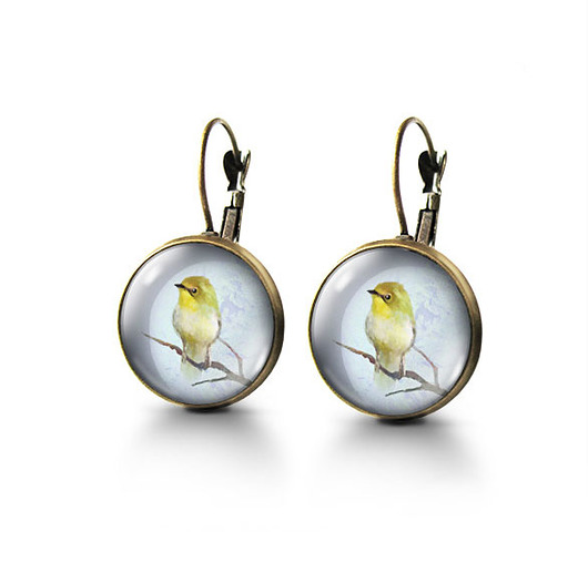 kolczyki szklane Kolczyki - Żółty ptaszek - brąz