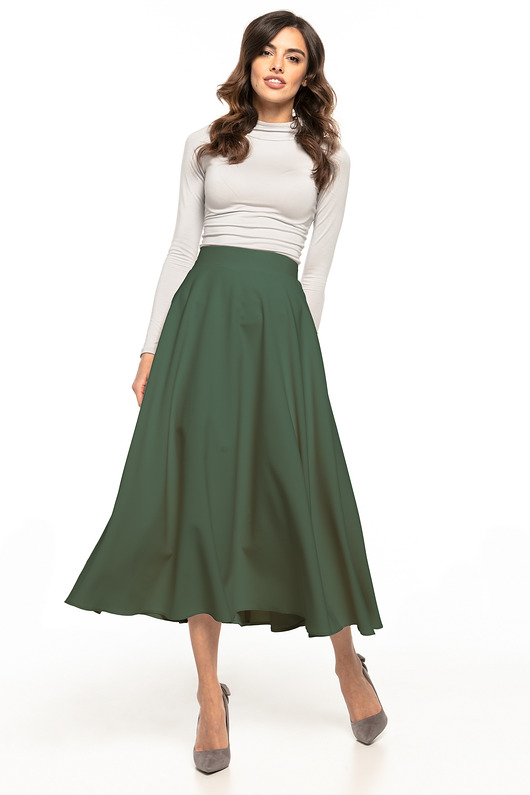 spódnice midi Zwiewna spódnica MIDI, T332, khaki