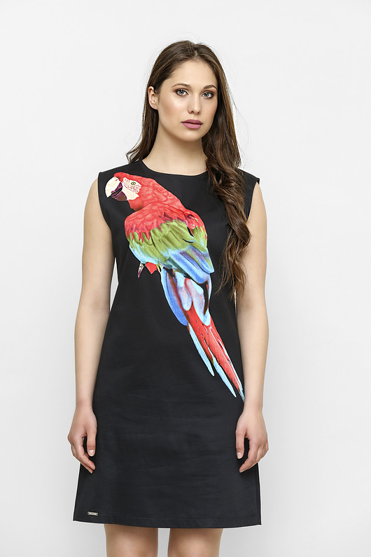 sukienki mini damskie Prosta sukienka z papugą Ludwika
