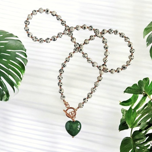 naszyjniki - inne Jaspis dalmatyński i serce : CIEMNA ZIELEŃ: naszyjnik dłuższy