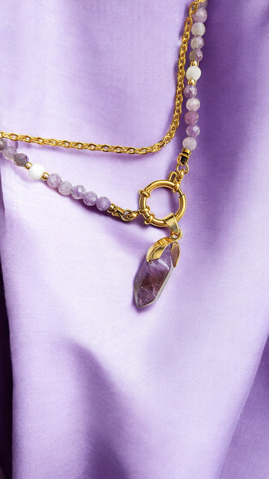 naszyjniki - inne Naszyjnik z grotem ametystu 2w1