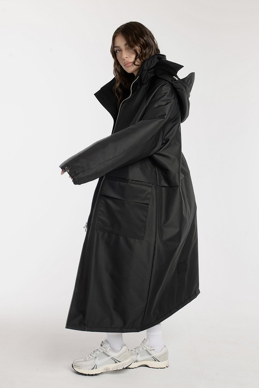 płaszcze damskie Ocieplana Parka Longline Hoodie Oversize czarna