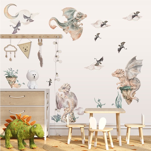 naklejki ścienne do pokoju dziecka Naklejki na ścianę  Smoki akwarela