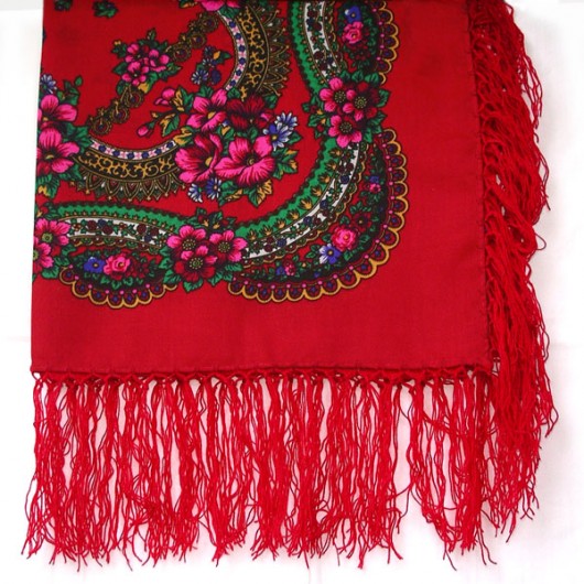 Folk Fringe Scarf (red colour, S) na ludowo