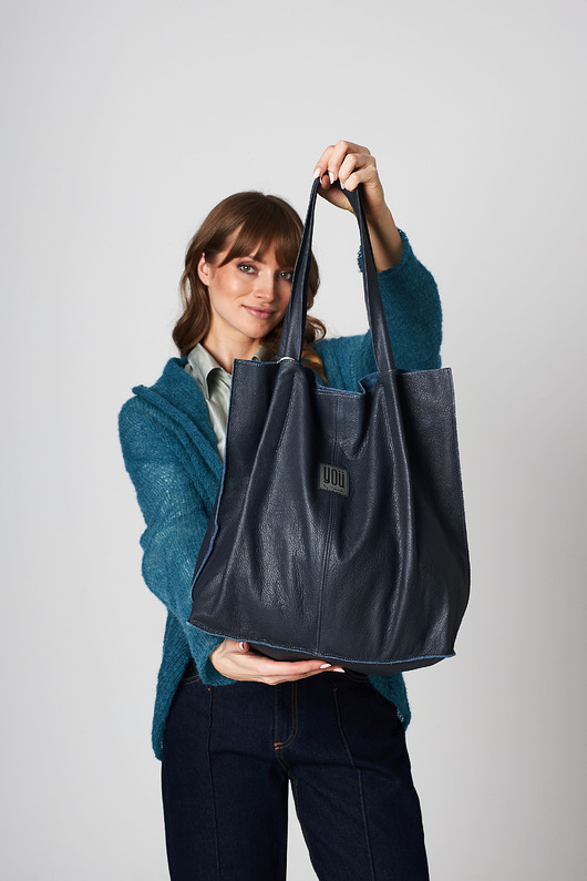 torby na ramię Skórzana torba Shopper - granatowa