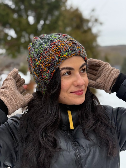 czapki damskie Kolorowa duża czapka beanie z wełną i alpaką