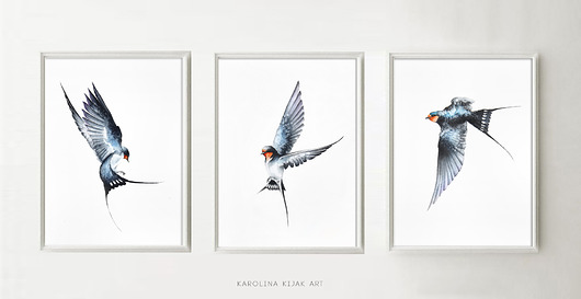 Zestaw 3 jaskółek w locie - Glicee Print Karolina Kijak