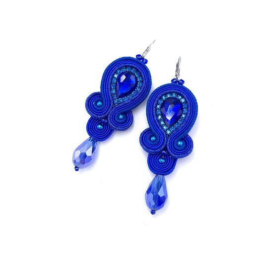 kolczyki soutache Kolczyki sutasz niebieskie klasyczne z kryształkiem Ana