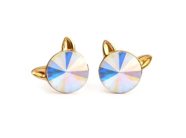 kolczyki swarovski Kolczyki - kryształy Swarovski - Złote kotki odcieniach zorzy