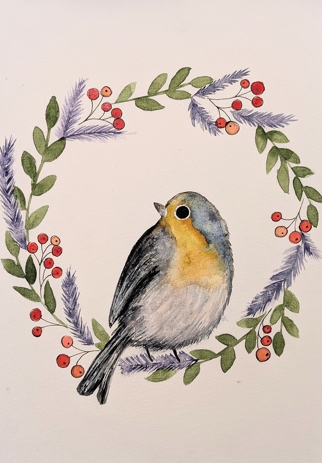 obrazy Oryginalna akwarela. Rudzik A5