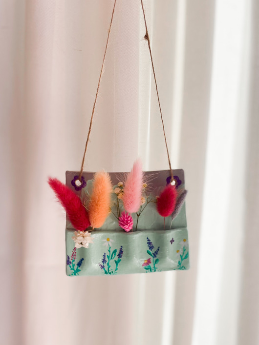 Ozdoby na ścianę Dekoracja ścienna wazon z gliny suszone kwiaty