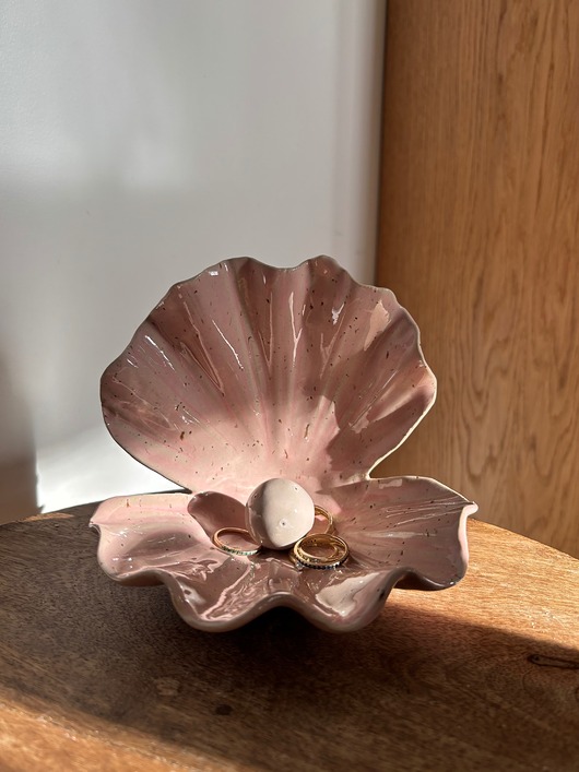 pojemniki na biżuterię Ceramiczna Podstawka na Biżuterię Różowa Muszla Skarbiec